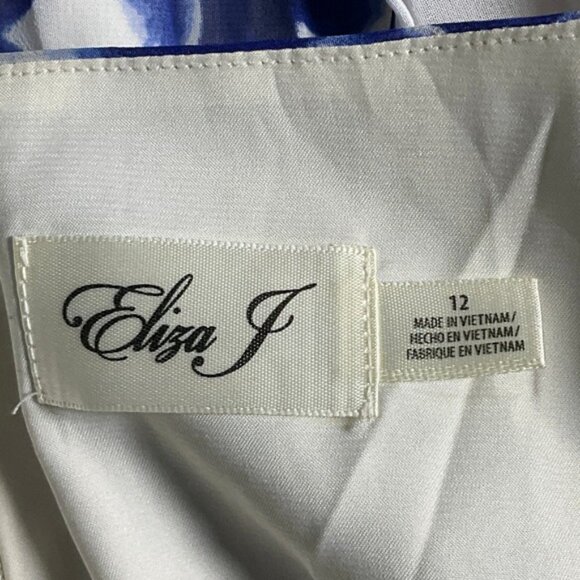 Eliza J Floral Dress‎ Womens Sz 12 Blue Pleated Sleeveless Party Cocktail Dress - Picture 3 of 11